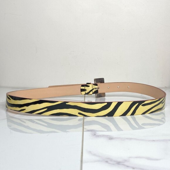 Garuglieri Italy Ivory White & Black ZEBRA Print Glossy Patent Leather Belt S - Picture 6 of 12
